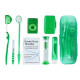 Orthodontic set for care of braces in a pencil case, green